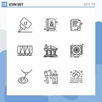 Group of 9 Outlines Signs and Symbols for building bank form architecture vehicle Editable Vector Design Elements