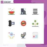 9 User Interface Flat Color Pack of modern Signs and Symbols of park no beer no food camera accessories Editable Vector Design Elements