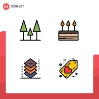 Editable Vector Line Pack of 4 Simple Filledline Flat Colors of forest design cake holiday layers Editable Vector Design Elements