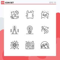 Set of 9 Vector Outlines on Grid for geometry drawing pollution compass school Editable Vector Design Elements