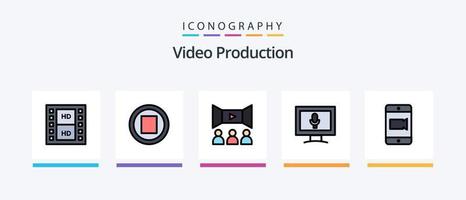 la línea de producción de video llenó el paquete de 5 iconos, incluida la película. película . medios tocar. diseño de iconos creativos vector