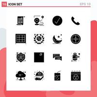 Universal Icon Symbols Group of 16 Modern Solid Glyphs of bookcase telephone position phone multimedia Editable Vector Design Elements