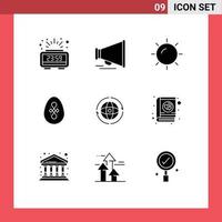 Set of 9 Modern UI Icons Symbols Signs for attom world shinning globe easter Editable Vector Design Elements