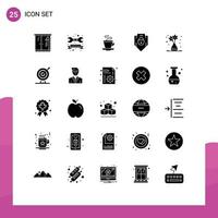 25 Thematic Vector Solid Glyphs and Editable Symbols of art web security tea shield internet Editable Vector Design Elements