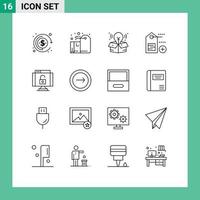 16 Universal Outlines Set for Web and Mobile Applications security lock creative data label Editable Vector Design Elements