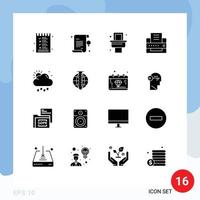 16 User Interface Solid Glyph Pack of modern Signs and Symbols of sun rain toilet cloud fax Editable Vector Design Elements