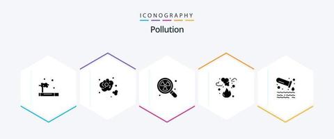 paquete de iconos de 25 glifos de contaminación, incluida la contaminación. fumar. radioactivo. polución. fuego vector