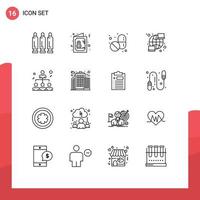 Outline Pack of 16 Universal Symbols of network streamline symbol network global Editable Vector Design Elements