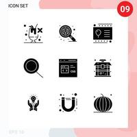 Group of 9 Solid Glyphs Signs and Symbols for architecture develop kid css code Editable Vector Design Elements