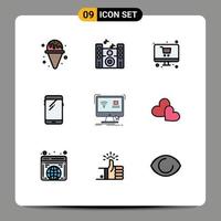 Set of 9 Modern UI Icons Symbols Signs for monitor control shop samsung mobile Editable Vector Design Elements