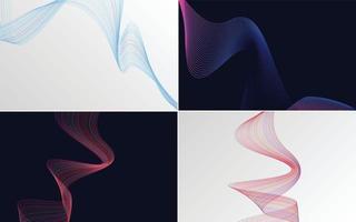 Set of 4 geometric wave pattern background Abstract waving line vector