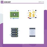 Mobile Interface Flat Icon Set of 4 Pictograms of business hosting money investment mobile Editable Vector Design Elements