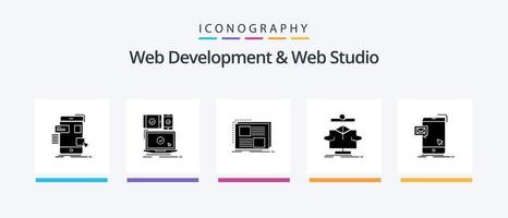 Web Development And Web Studio Glyph 5 Icon Pack Including chart. responsive. text. frame. Creative Icons Design vector