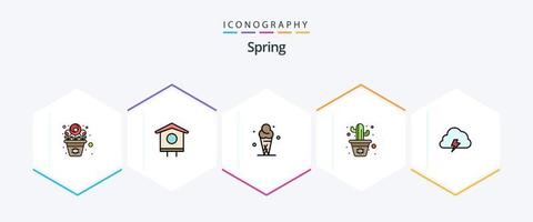 Spring 25 FilledLine icon pack including cloud. line. ice cream. pot. cactus vector