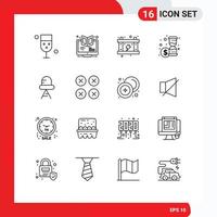 Set of 16 Vector Outlines on Grid for time investment webinar battery energy Editable Vector Design Elements