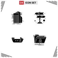 Universal Icon Symbols Group of 4 Modern Solid Glyphs of building boat connected road trip speed Editable Vector Design Elements