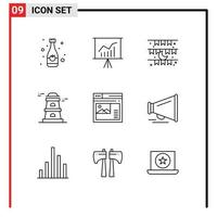 Outline Pack of 9 Universal Symbols of page watchtower moon tower eid Editable Vector Design Elements