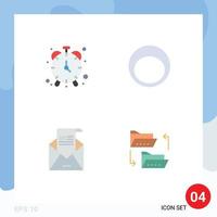 Editable Vector Line Pack of 4 Simple Flat Icons of alarm envelope timepiece fashion invitation Editable Vector Design Elements