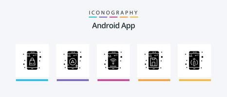 paquete de iconos de glifo 5 de la aplicación de Android que incluye información. hasta. móvil. almacenamiento. documento. diseño de iconos creativos vector