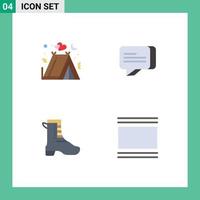 conjunto de iconos planos de interfaz móvil de 4 pictogramas de cubierta de mensaje de tienda de zapatos de camping elementos de diseño vectorial editables vector