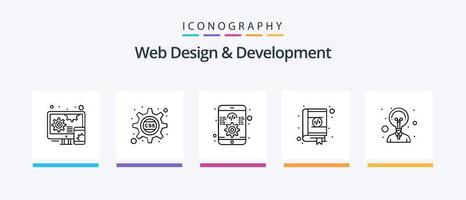 Web Design And Development Line 5 Icon Pack Including book. toolbox. seo. repair. mobile. Creative Icons Design vector