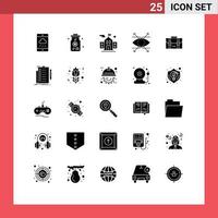 Set of 25 Vector Solid Glyphs on Grid for office bag flag backpack look Editable Vector Design Elements
