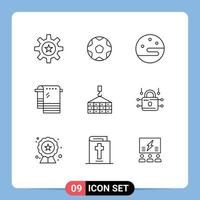 9 User Interface Outline Pack of modern Signs and Symbols of cargo wiping soccer towel bath Editable Vector Design Elements