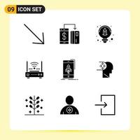 Modern Set of 9 Solid Glyphs Pictograph of gaming modem creative internet wifi Editable Vector Design Elements