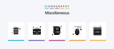 paquete de iconos de glifo 5 misceláneo que incluye css. expediente. ratón. hacer clic. diseño de iconos creativos vector