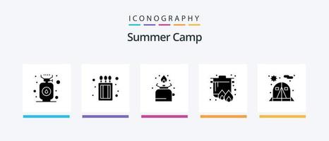 Summer Camp Glyph 5 Icon Pack Including chair. cooking. cooking. cooker. boil. Creative Icons Design vector