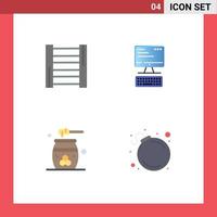 Set of 4 Vector Flat Icons on Grid for construction grooming computer computing relaxation Editable Vector Design Elements