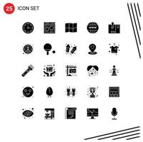 Set of 25 Commercial Solid Glyphs pack for export cargo location barcode website Editable Vector Design Elements