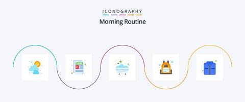 Morning Routine Flat 5 Icon Pack Including . shirt. bathtub. office. bag vector