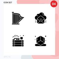 Set of 4 Modern UI Icons Symbols Signs for audio message music mail apples Editable Vector Design Elements