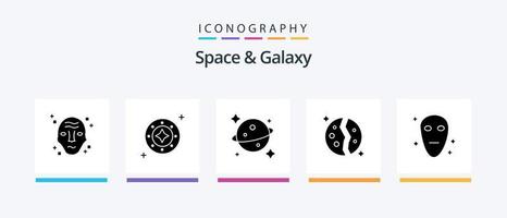 Space And Galaxy Glyph 5 Icon Pack Including planet. destroyed. space. astronomy. saturn. Creative Icons Design vector