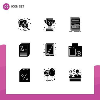 Editable Vector Line Pack of 9 Simple Solid Glyphs of files document success account page Editable Vector Design Elements