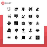 User Interface Pack of 25 Basic Solid Glyphs of pin mail holidays love box Editable Vector Design Elements