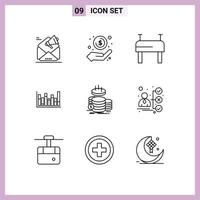 Modern Set of 9 Outlines and symbols such as finance down money in hand up graph Editable Vector Design Elements