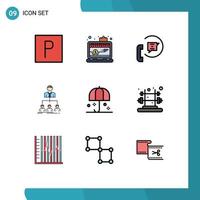 Modern Set of 9 Filledline Flat Colors Pictograph of insurance group contact organization team Editable Vector Design Elements