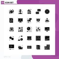 Group of 25 Modern Solid Glyphs Set for envelope contact us female contact skyscraper Editable Vector Design Elements