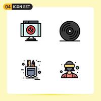 conjunto de 4 paquetes comerciales de colores planos de línea de llenado para herramientas cruzadas detener música avatar elementos de diseño vectorial editables vector