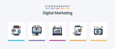 la línea de marketing digital llenó el paquete de 5 iconos, incluida la idea. marketing. de primera calidad. objetivo. anunciar. diseño de iconos creativos vector