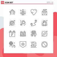 Pictogram Set of 16 Simple Outlines of spam email heart mail bug Editable Vector Design Elements