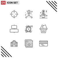 9 Universal Outlines Set for Web and Mobile Applications watch stop money horizontal align Editable Vector Design Elements