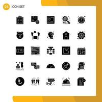 Group of 25 Modern Solid Glyphs Set for watch clock bangladesh search globe Editable Vector Design Elements