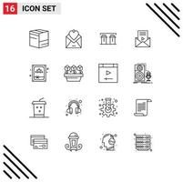 conjunto de 16 iconos de interfaz de usuario modernos símbolos signos para regalo sms mensaje de amor especias elementos de diseño vectorial editables vector