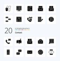 20 Contact Solid Glyph icon Pack like email contact email communication envelope vector