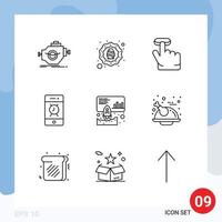 Modern Set of 9 Outlines and symbols such as launch phone egg bell alarm Editable Vector Design Elements