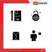 4 Universal Solid Glyphs Set for Web and Mobile Applications code email develop financial mail Editable Vector Design Elements