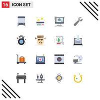 Modern Set of 16 Flat Colors Pictograph of lock alarm safe system plumber Editable Pack of Creative Vector Design Elements